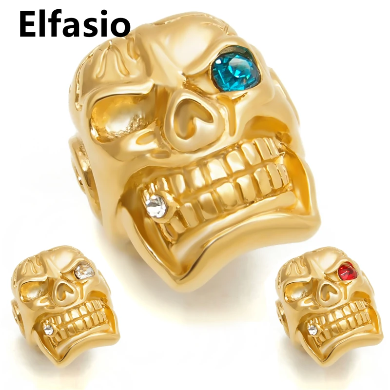Мужские кольца Elfasio с золотым черепом сигара/красный/белый CZ из нержавеющей стали