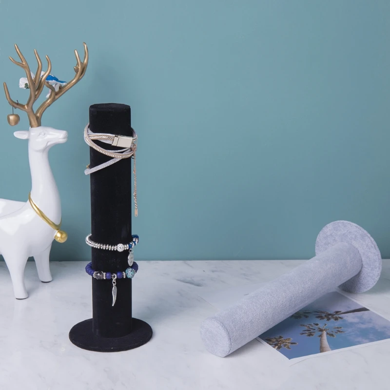 

Hovering Straight Type Bracelet Necklace Jewelry Display Stand for Home Organization Black/Gray Velvet K3ND