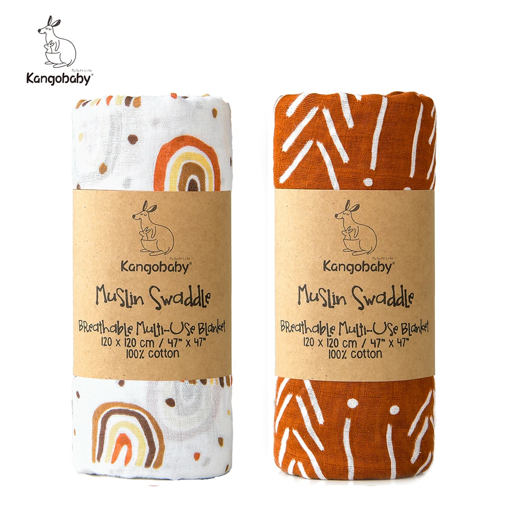 

Модное муслиновое Пеленальное Одеяло Kangobaby # Grey World #, детский подгузник, 100% органический хлопок, X см