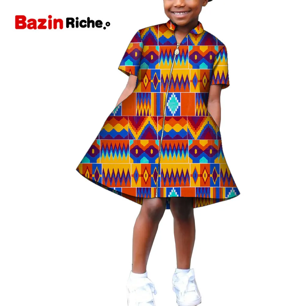 

African Clothing Print Kids Girls Clothes with Zipper Ankara Styles Outfit WYT615