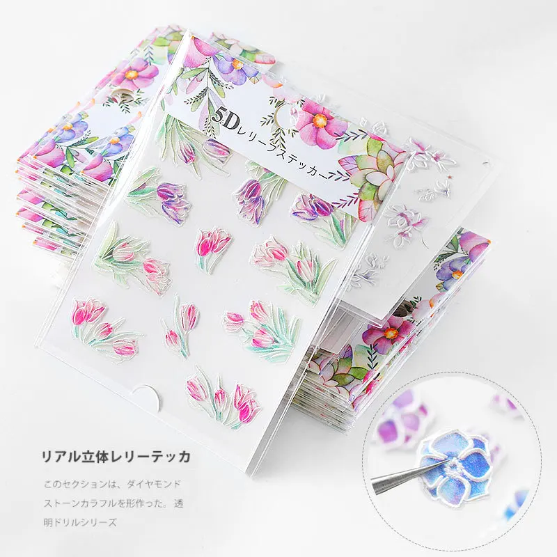 

5D Nail Sticker Luxury Embossed Flower 3d Nail Stickers Decals Sliders For Nails Designs Manicure Acrylic Nail Art Decoration