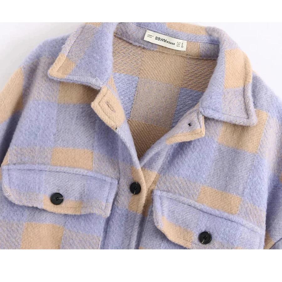

Free Shipping New Ins hot style Western Style womoen's plaid shirt coats short loose jackets long sleeve woolen coats