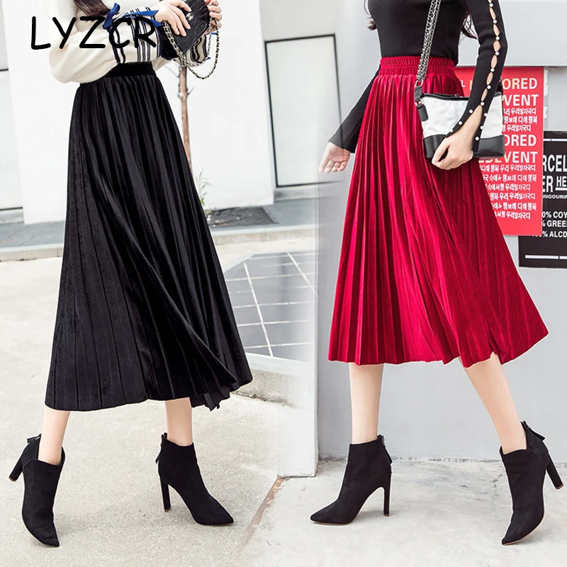Осенне-зимняя женская Вельветовая юбка плиссированная средней длины с высокой