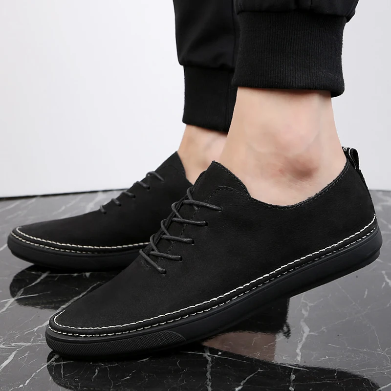 Мужские классические кожаные туфли серые или черные кроссовки из натуральной