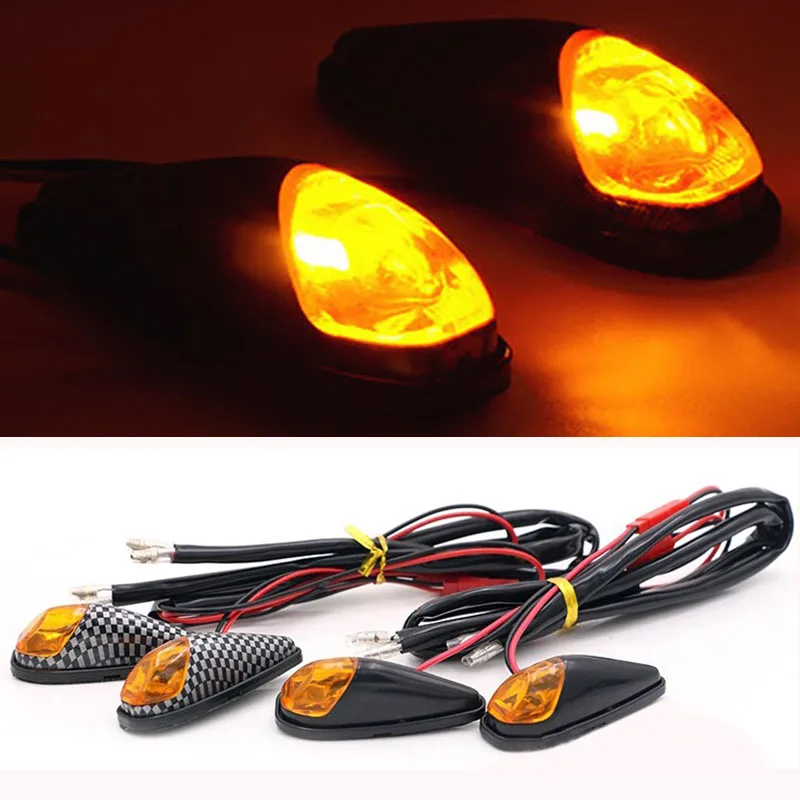 2 шт . 12 В углеродное волокно мотоциклетный боковой сигнал поворота янтарный