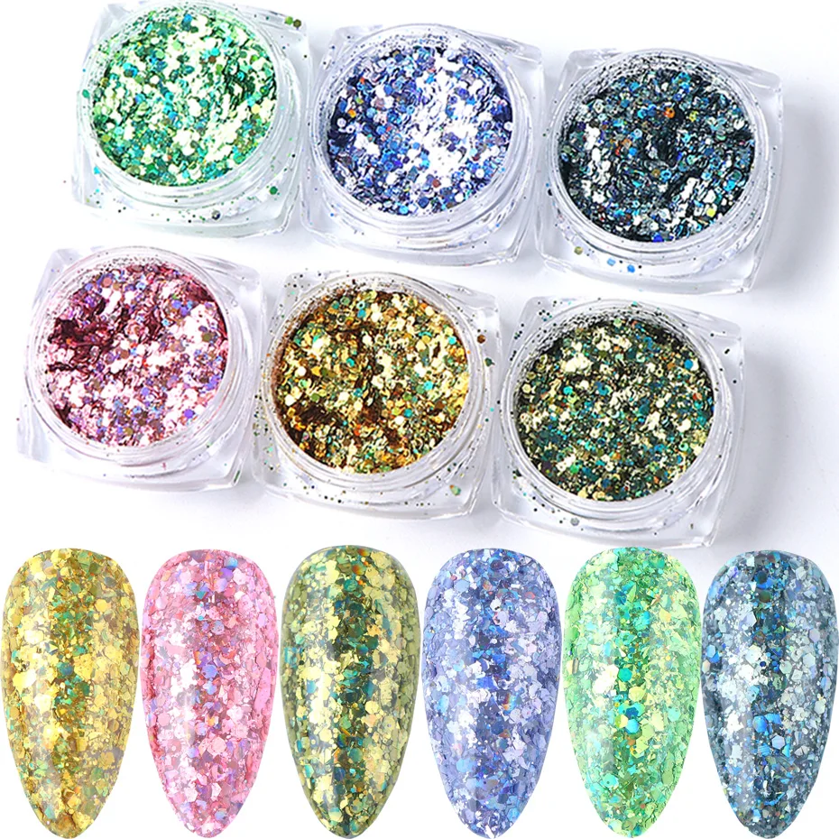 6 шт. шестигранная Русалка для ногтей|Блестки ногтей| |