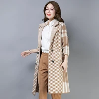 women plush faux fur long trench coat winter 2021 elegant plaid jacket loose warm overcoat female outerwear oversized clothing