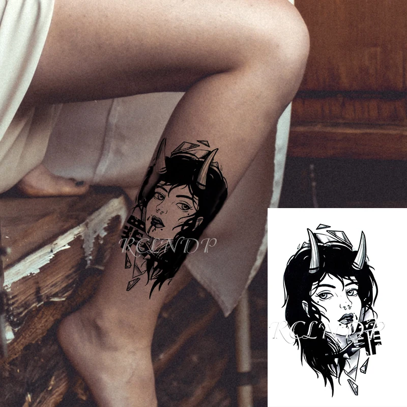 Водонепроницаемая Временная тату-наклейка сексуальная девушка рога китайское