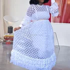 Размера плюс вечерние сексуальные Клубные африканские черные летние женские длинные платья, повседневное Сетчатое женское платье с длинным рукавом и оборками в горошек, 4XL 5XL