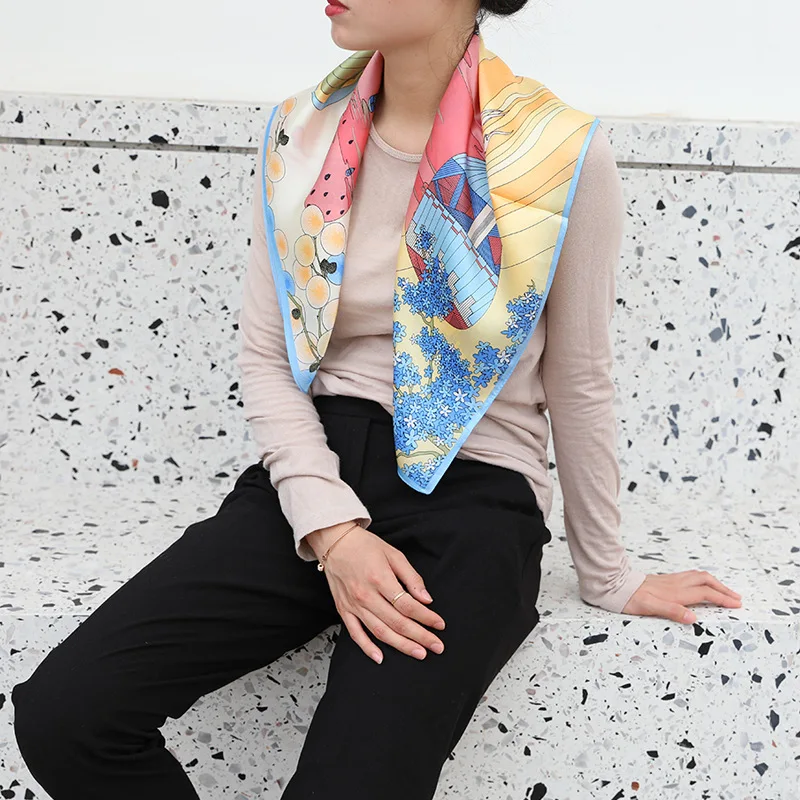 

Silk Scarf Fashion Foulard Satin Shawl Scarfs Square silk Hair / Head Scarves Women bandana luxury designer
