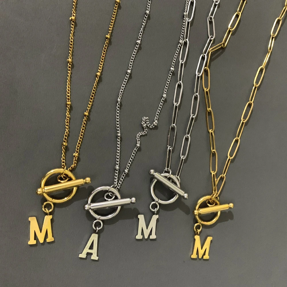 

Vintage Gold Color A-Z Initial Capital Letter Pendant Necklace Trendy Steel Alphabet Name Charm OT Buckle Chain Choker Jewelry