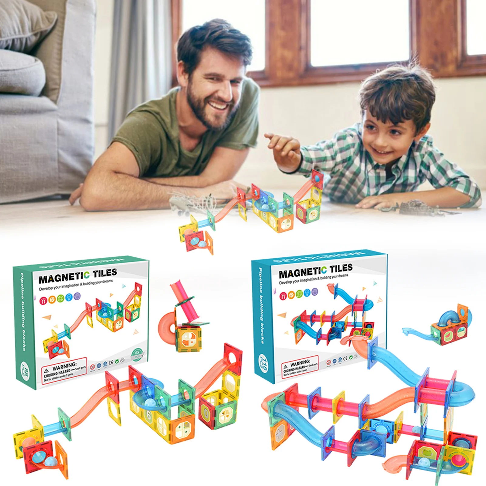 

Kids Educational Toy 3D Magnetic Building Blocks Transparent Tile Ball Track Model Construction Set Gift For Child