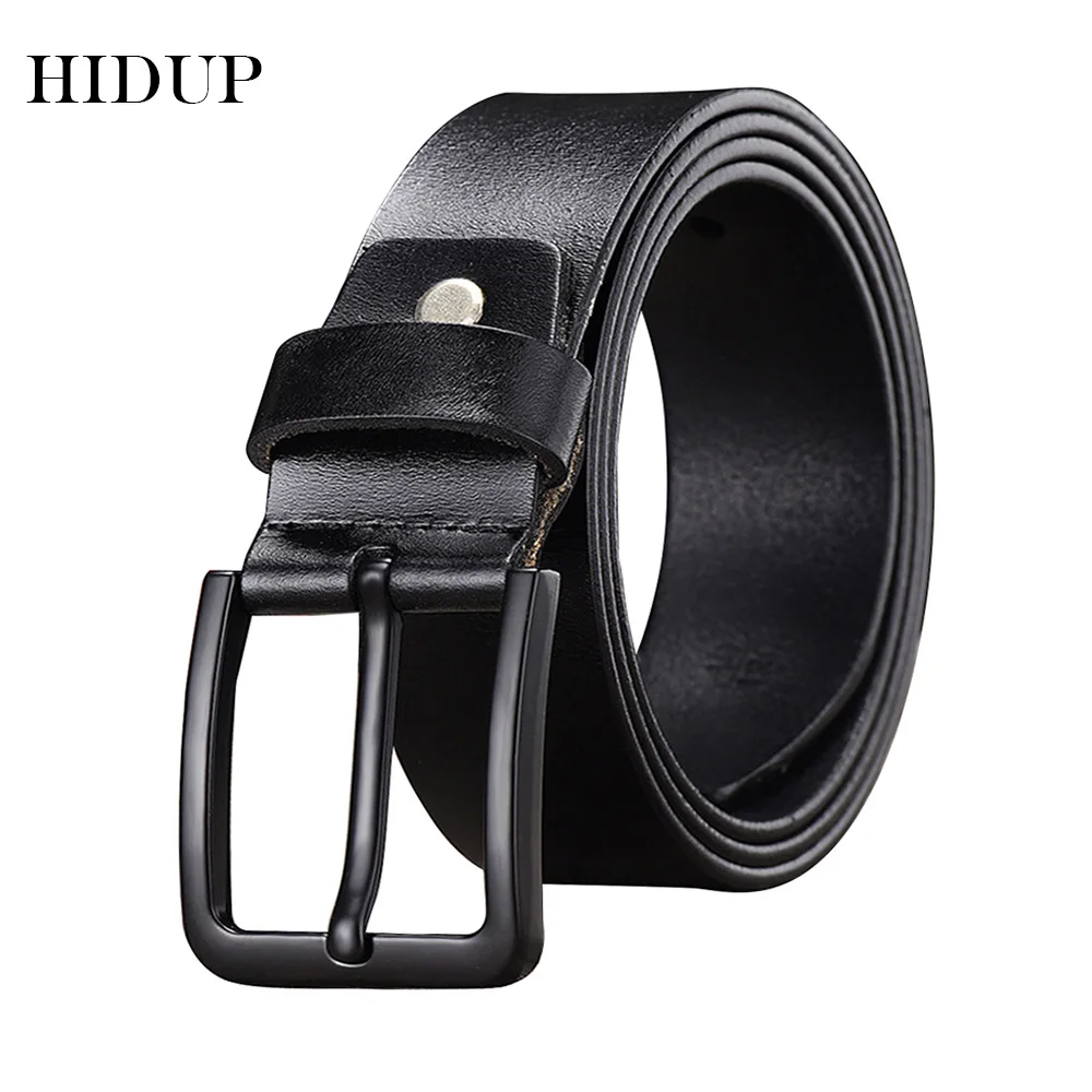 HIDUP Men's Retro Style Design Pin Buckles Metal Belt Real Cow Genuine Leather Belts Men 3.8cm Width Clothes Accessories NWJ683