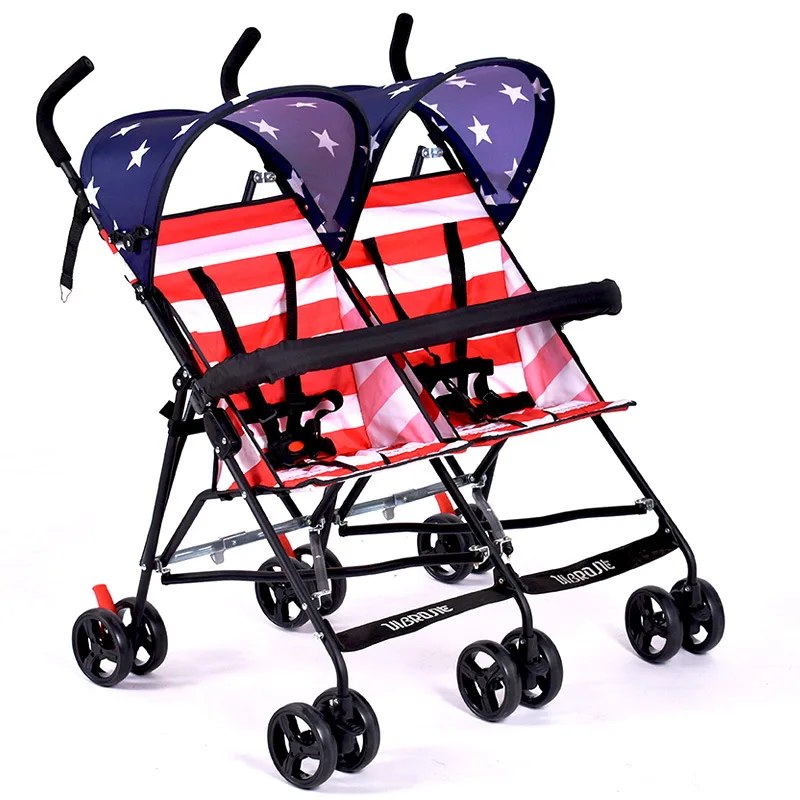 Double baby stroller ultra light twin trolley portable toddler carriage small folding umbrella baby cart