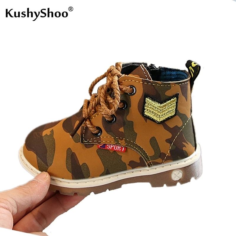 KushyShoo/детские ботинки Модные камуфляжные Ботинки Martin для мальчиков Детские