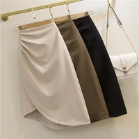 womens elegant art office solid color twisted pencil skirt ruffle short ladies midi skirts sexy girl