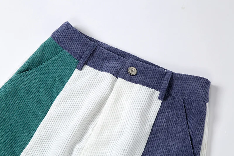 

2021 New Chic Contrast Woman Patchwork Straight Pants Casual Loose Street Wide Leg Pants Fall Winter Soft Female Trousers