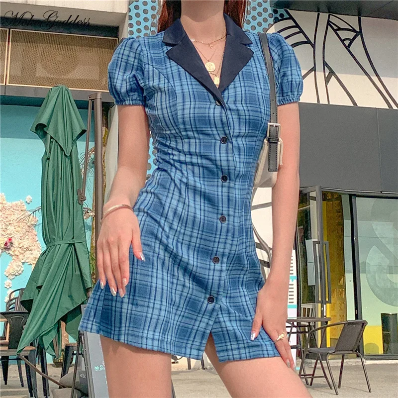MokoGoddess 2020 летние Для женщин новая проверка короткий рукав с лацканами грудь