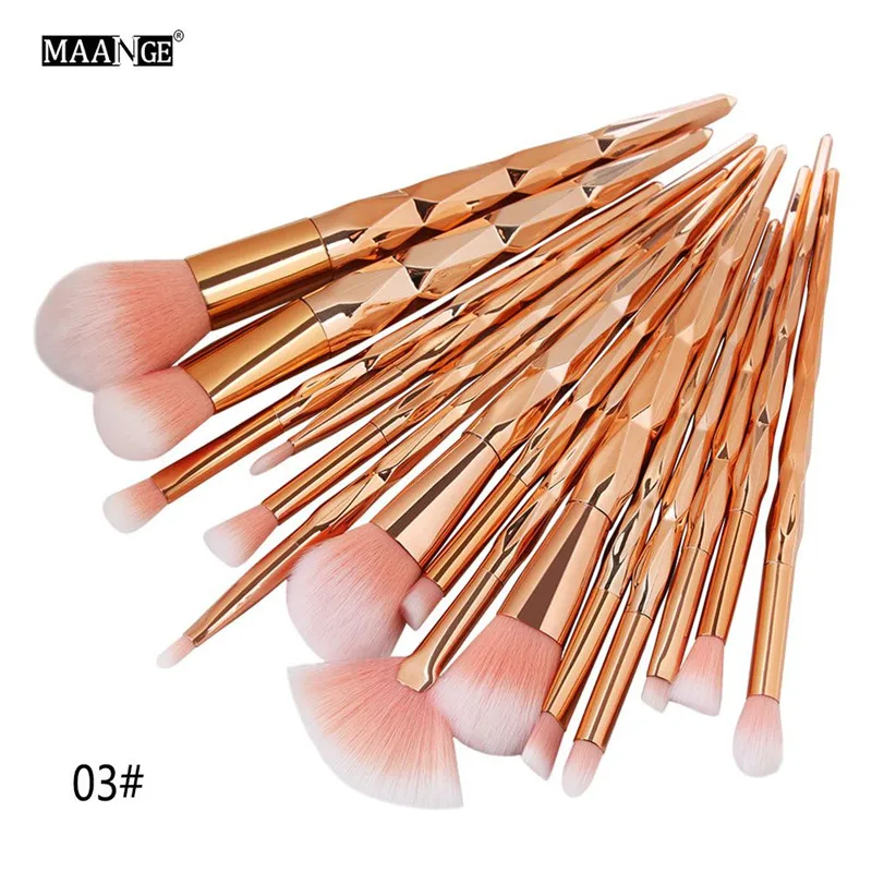 15Pcs 03 Элегантные розовые золотые/Алмазные 10 шт./партия кисти для макияжа с единорогом элегантные женские косметические инструменты для макияжа для женщин - Handle Color: 15Pcs 03
