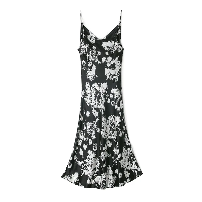 

SuyaDream Woman Long Dress 100%Silk Satin Floral Printed Spaghetti Strap V neck Dresses 2021 Spring Summer Maxi Dresses