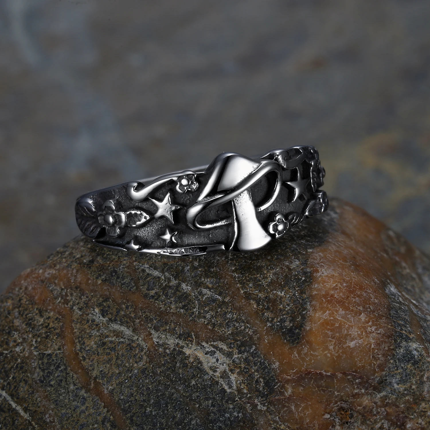 Кольцо женское винтажное в виде Луны звезды гриба из нержавеющей стали 316 |