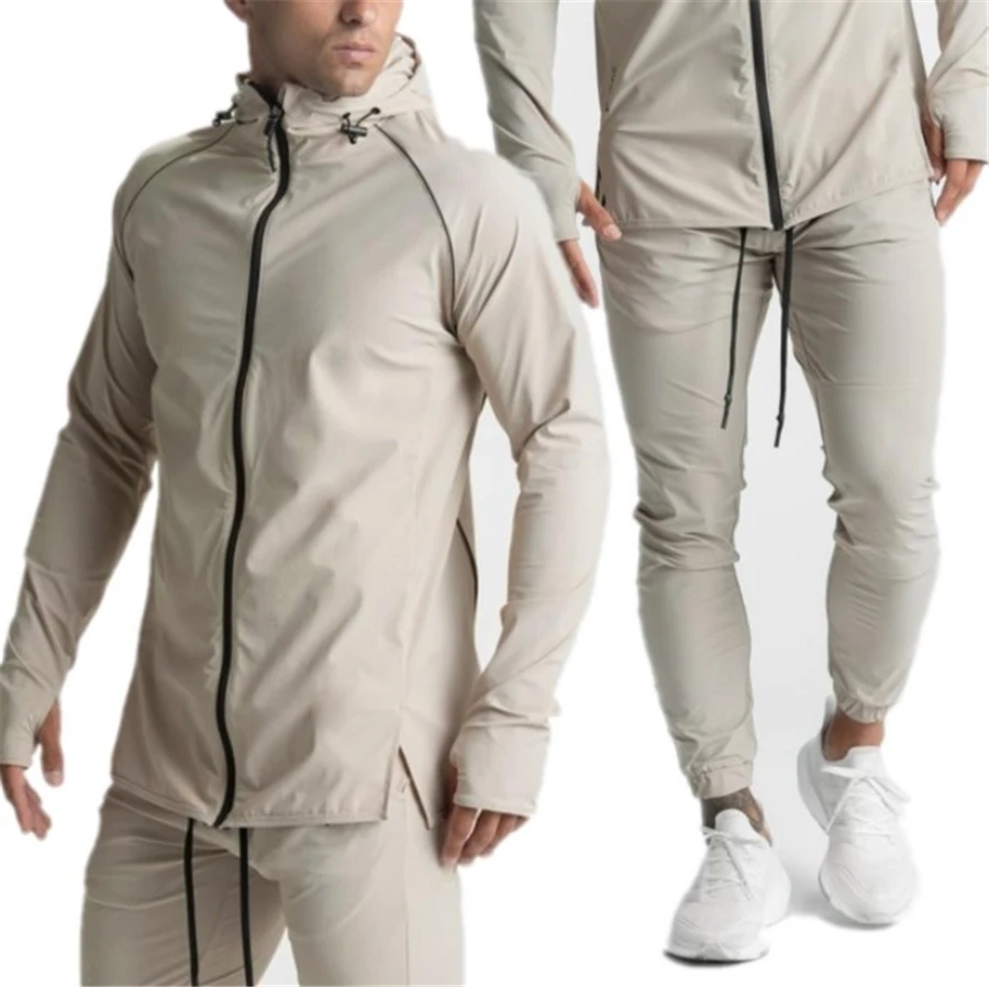 

Men Set Tracksuit Men Sportsuits Gentlemen Set T-shirt Suit Long Sleeve Pure Color Coat+Pants Gyms Casual Sportswear Suit