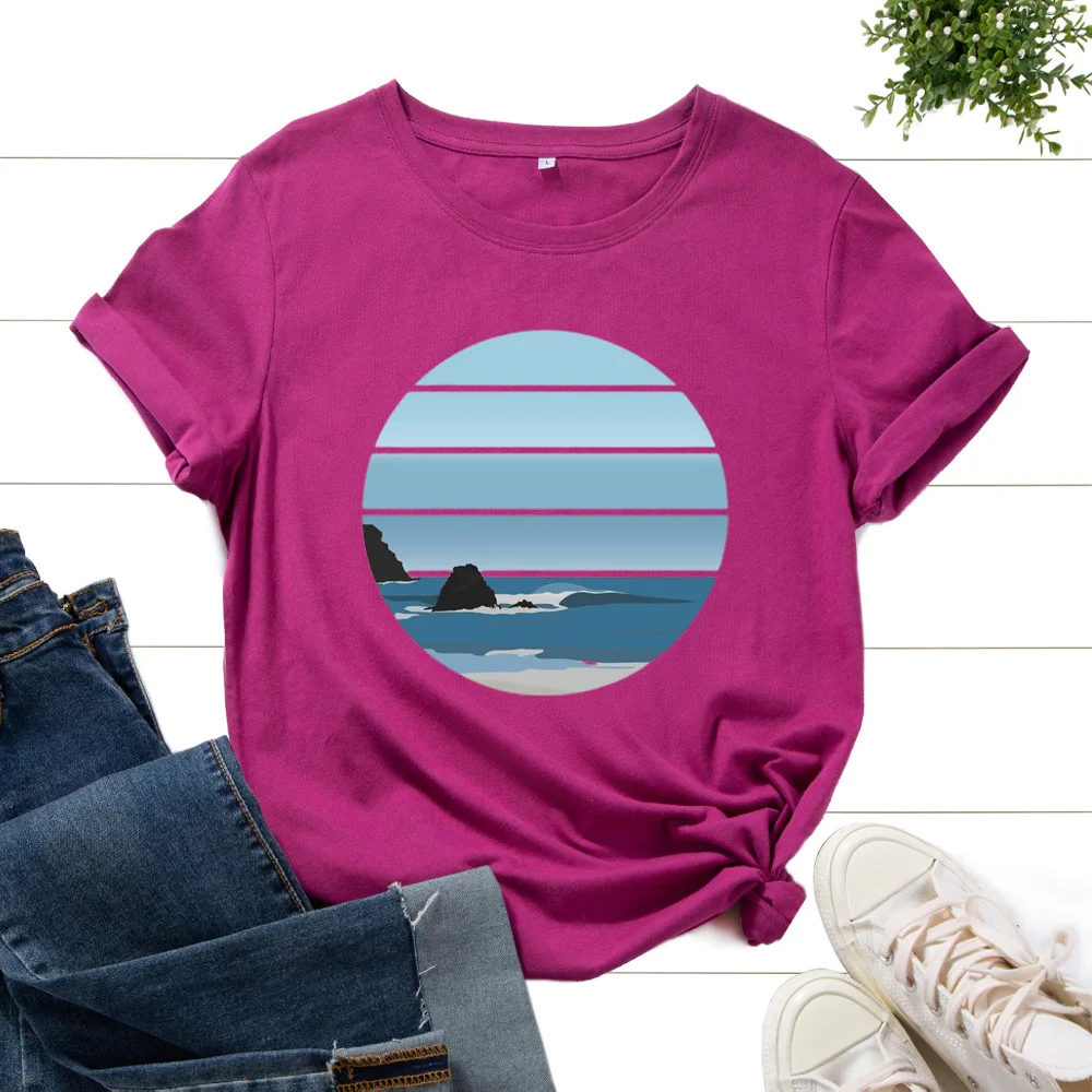 

Summer Women T Shirt Cotton Plus Size S- 5XL Scenery Graphic T Shirts O-Neck Short Sleeve Tshirts Fashion Casual Tees Women