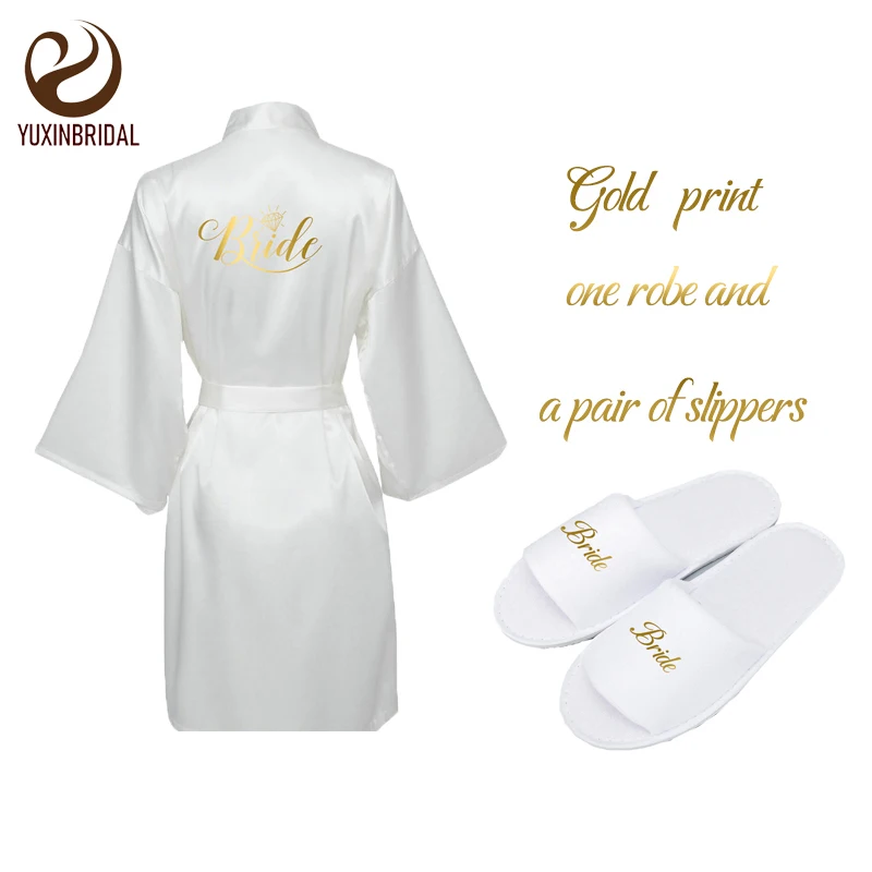 YUXINBRIDAL новинка 2019 года один комплект атласный шелковый халат для невесты тапочки