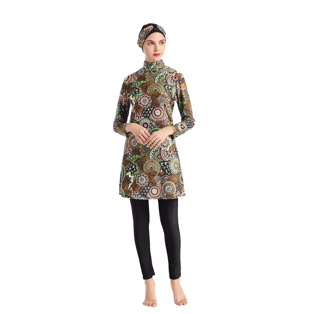 

New Muslim Southeast Asia Beachwear Swimsuit Size Splicing Slim Three-Piece Beach Suit Women Hijab Swimwear Burkini Lady -40