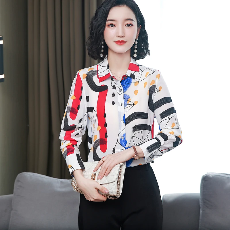 

Korean Fashion Chiffon Women Blouses Office Lady Blusas Largas Satin Flower Shirt Women Plus Size XXL Womens Tops and Blouses