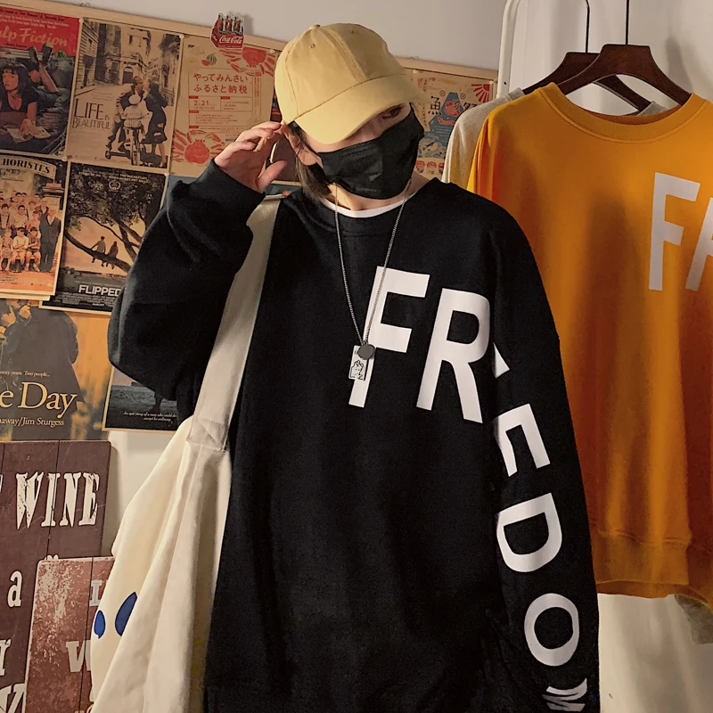 

Sweatshirt Spring New Fashion Letter Print Men's hoodies Tide Round Neck Loose Korean Trend hip hop Free shipping yellow