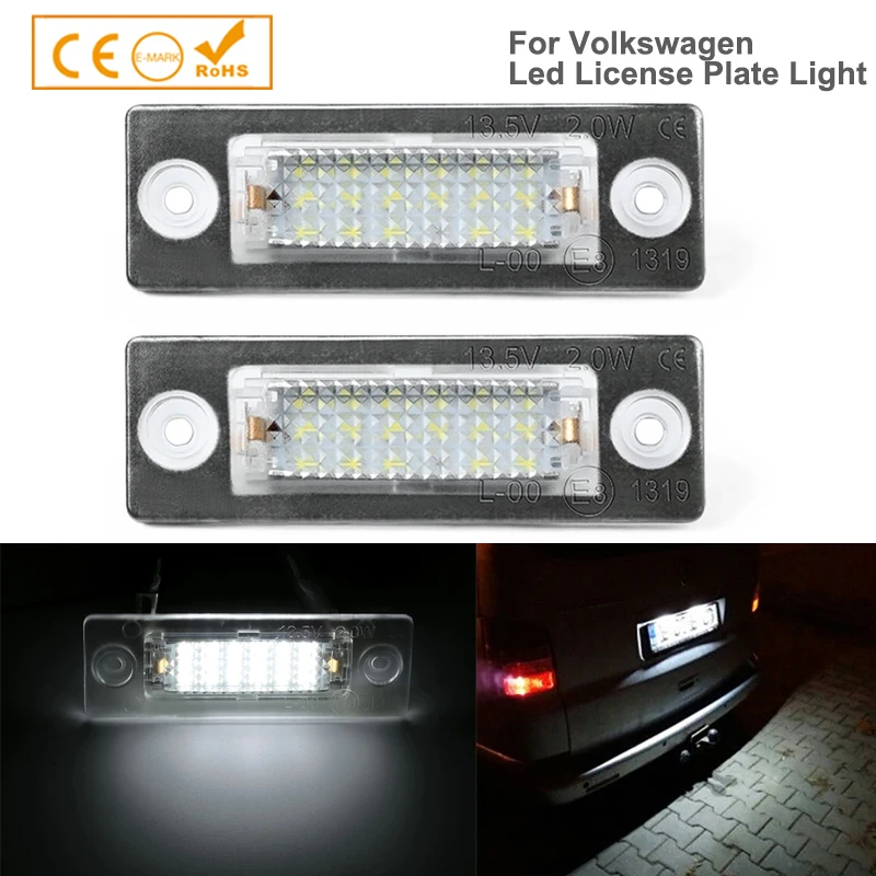 2 шт. светодиодный ные лампы для номерного знака VW Passat B5 B6 Caddy Golf Plus MK4 MK5 Transporter T5 T6