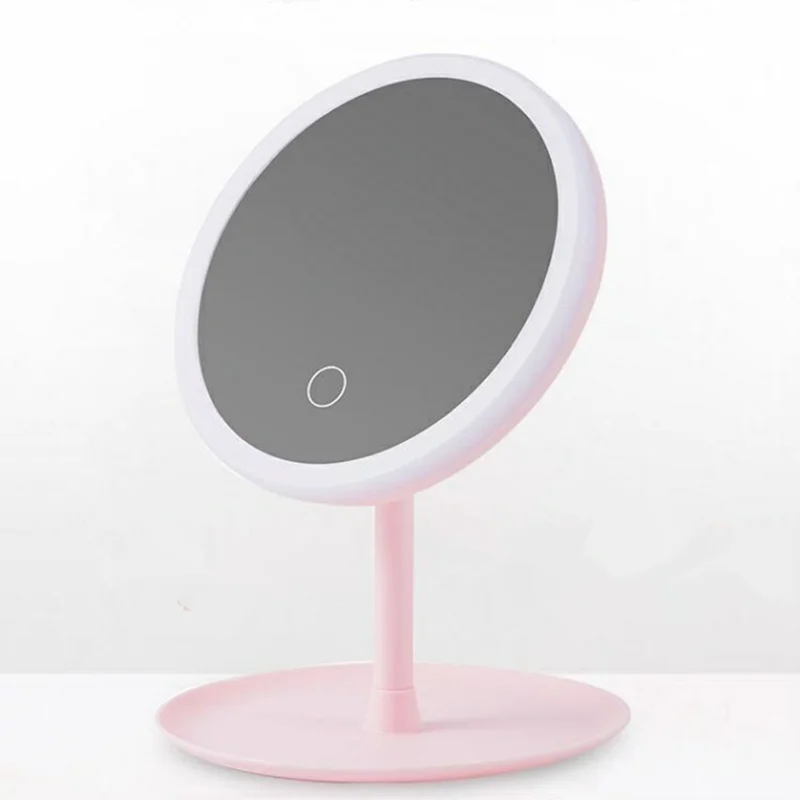 

Mirror With Led Light, Pink Student Dormitory Table Makeup Mirror Ring Shape