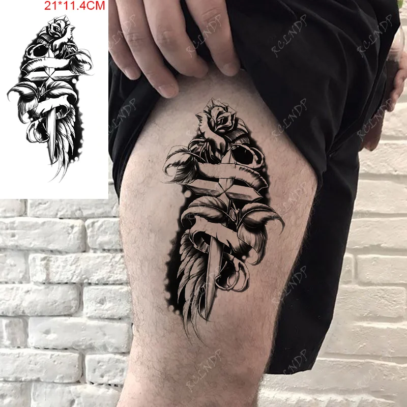 

Waterproof Temporary Tattoo Stickers Rose feather cross gothic Arm Leg Back Fake Tatto Flash Tatoo Art for Women Men