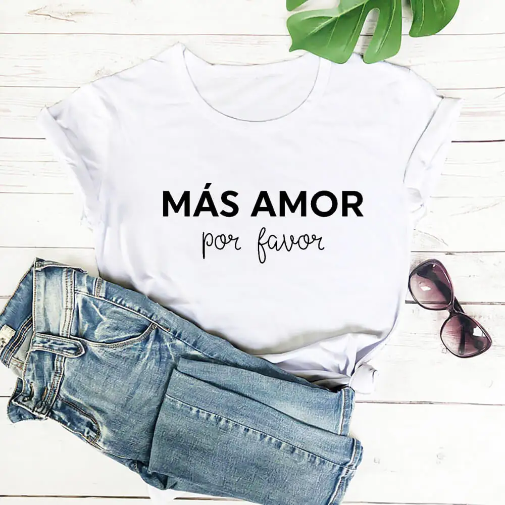 Mas Amor Por Favor футболка в испанском стиле More Love Please женская 100% хлопок Забавный