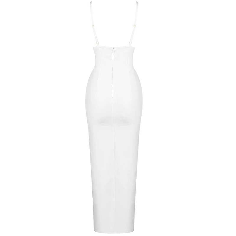 

UKCNSEP 2020 New White V Neck Maxi Dress Split Bodycon Bandage Dress Vestidos Straps Elegant Long Dress Celebrity Party Dress