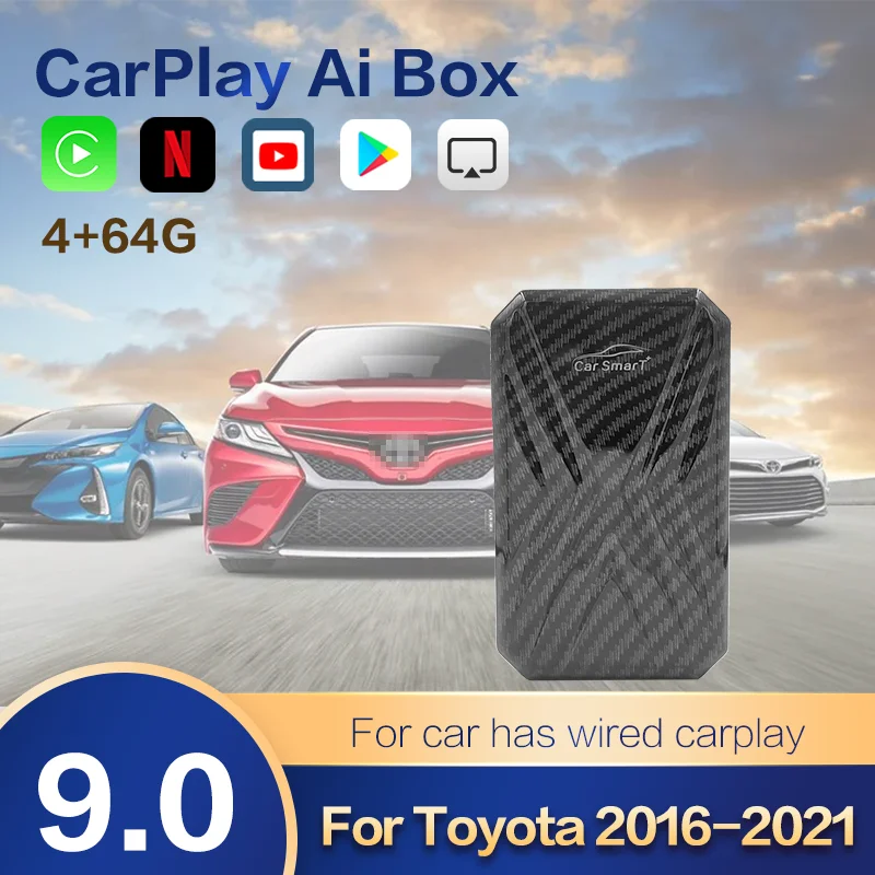 

For Apple Wireless Carplay MINI Ai Box 9.0 Adapter 4+64G Mirrorlink Auto Car Multimedia Player For Toyota 2016-2021