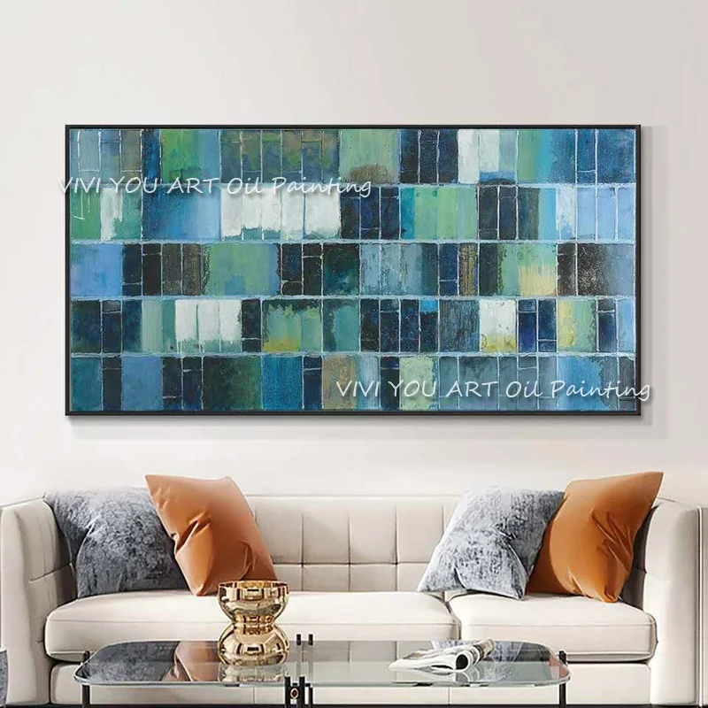 

Handmade Irregular Abstract Creative Checkered Decor Canvas Oil Painting Wall Art Pictures Living Room Modern Home Decoration