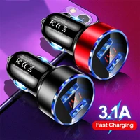 lupway 3 1a led display car charger adapter dual usb ports fast charging for iphone samsung universal aluminum car charger