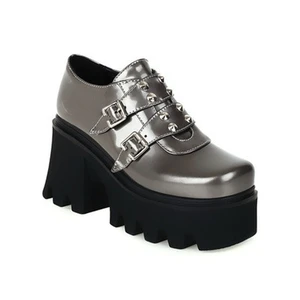 2021 New Fashion Rivets Creepers Platform Shoes Gothic Chunky Heel Women Shoes High Heel Gold Silver Patent Leather Plus Size 43
