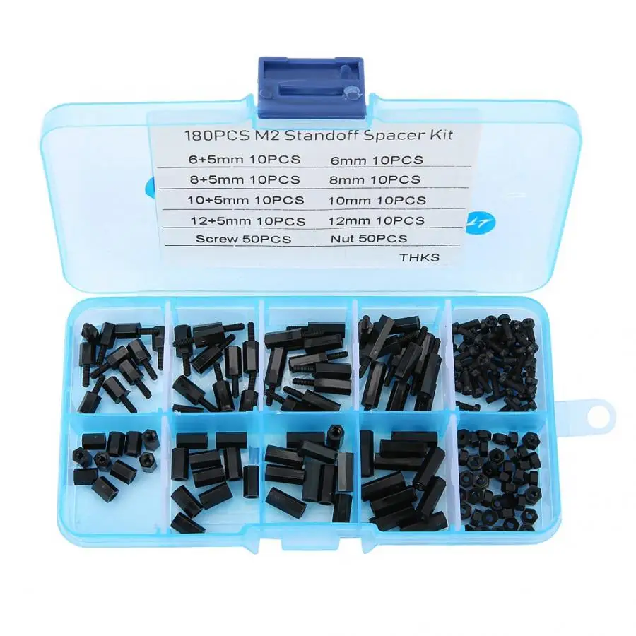 180 шт. черные M2 мужские и женские противоударные винты гайки набор в ассортименте