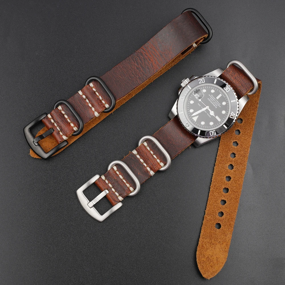 Correa de piel auténtica Nato para hombre y mujer, correa de reloj de 20mm, 22mm, 24mm, Zulu Vintage, repuesto de reloj