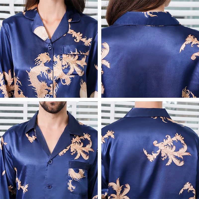 Женская пижама для пары атласная домашняя одежда шелковая комплект ночного