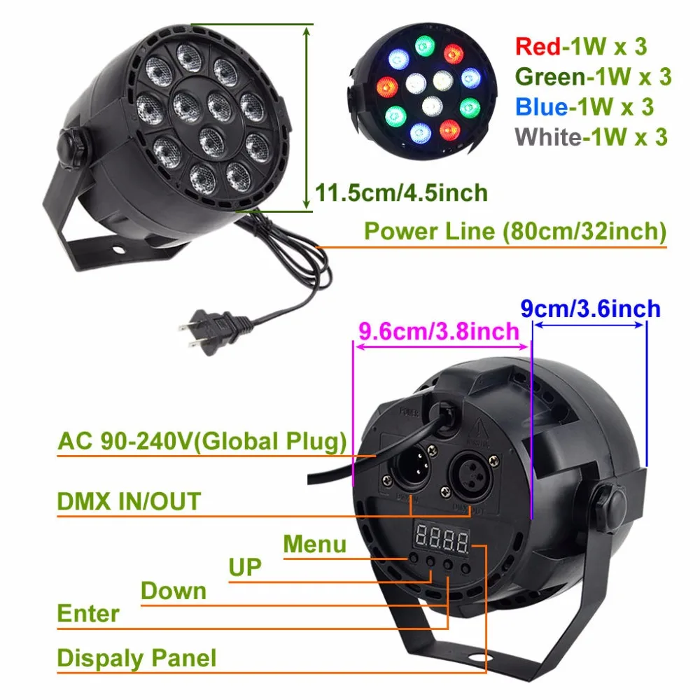 Миниатюрный красный зеленый стробоскоп с 12 узорами светодиодов Par 8CH DMX LCD DJ для