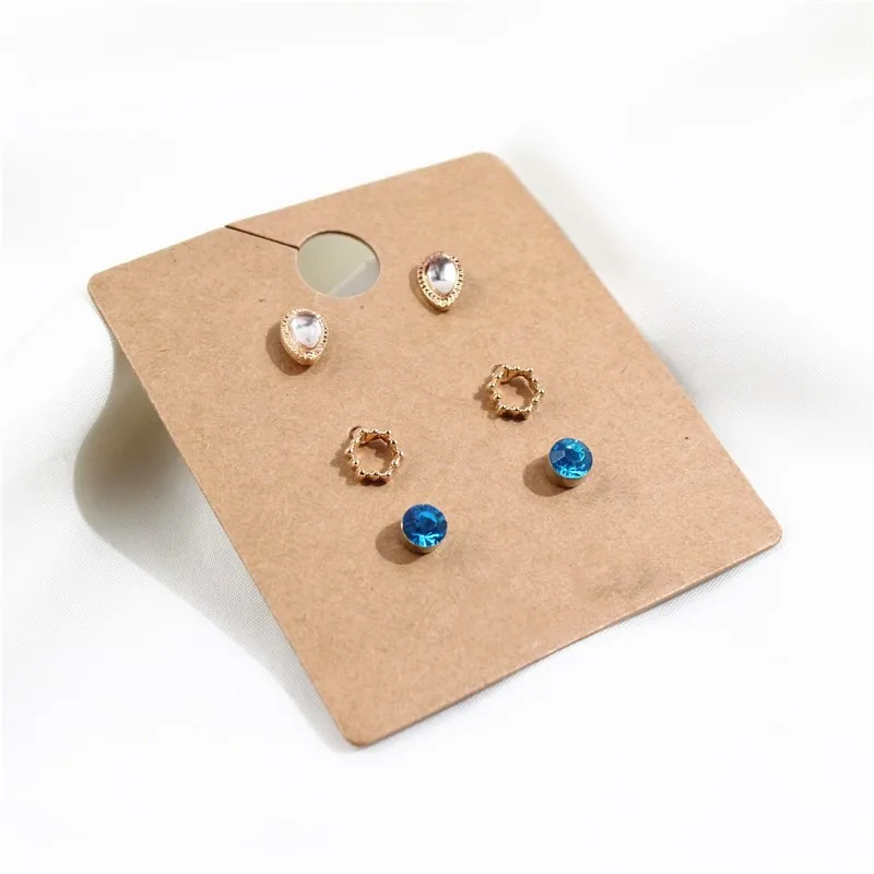 One card three pairs of spring new small earrings set simple and fresh crystal student earrings