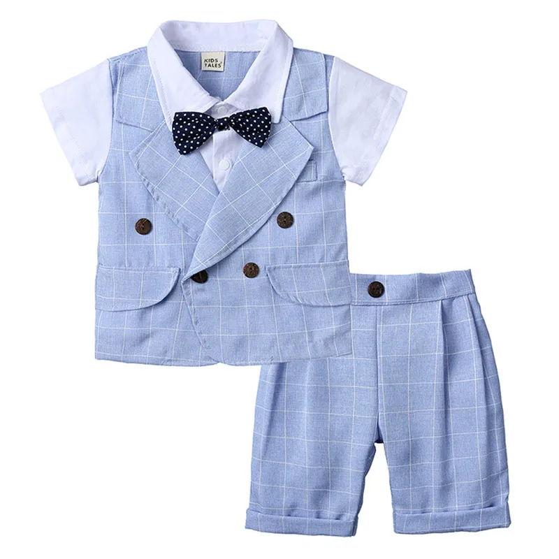 

Костюм в британском стиле для мальчиков, топ с бантом и шорты, комплект из 2 предметов, одежда для свадьбы, вечеринки, дня рождения, на лето