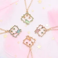 diy cute animal necklace women rabbit stars gradient color multicolored charm creative alloy chain pendant gift jewelry