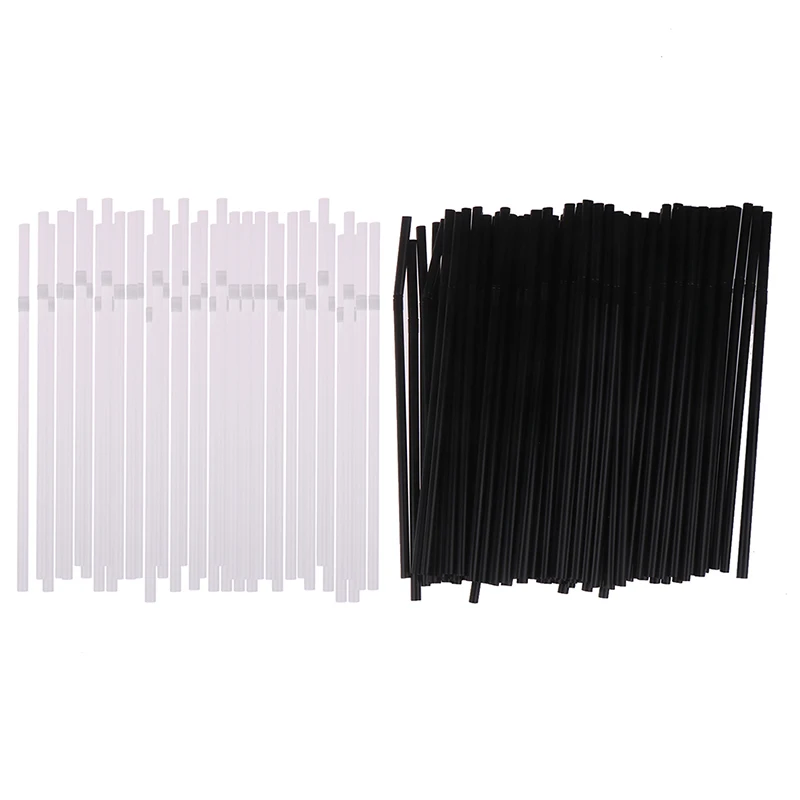 

Hot！100Pcs 210mm Drinking Straws Black White Long Flexible Wedding Party Supplies Plastic Drinking Straws Kitchen Accessories