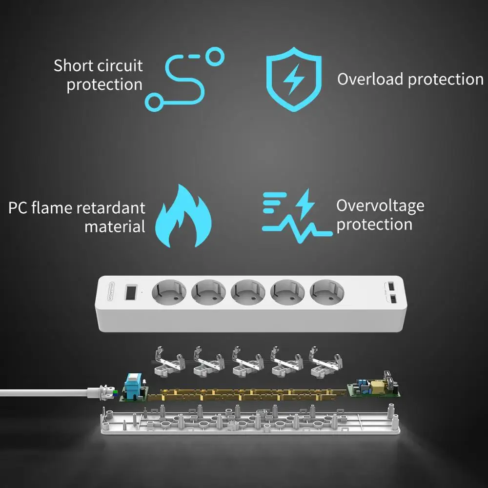 Сетевой фильтр NTON с удлинителем 3 м настенная лента питания высокое качество 5