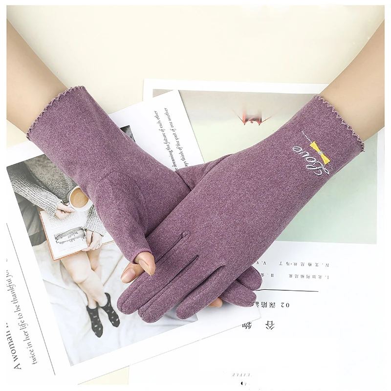 

Перчатки женские зимние с двумя пальцами, элегантные тонкие ветрозащитные теплые флисовые перчатки для вождения, езды на велосипеде, для де...